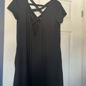 HALARA Black Short Sleeve Romper with Crisscross V-Neck